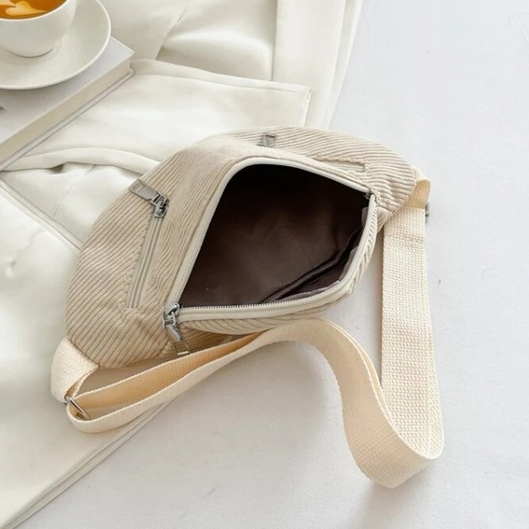 💙 Women’s Corduroy Diagonal Zip Closure Pockets Adjustable Strap Fanny Pack - Picture 5 of 7
